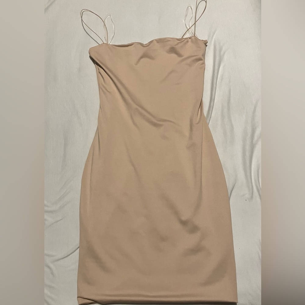Elegant Tan Strapless Dress